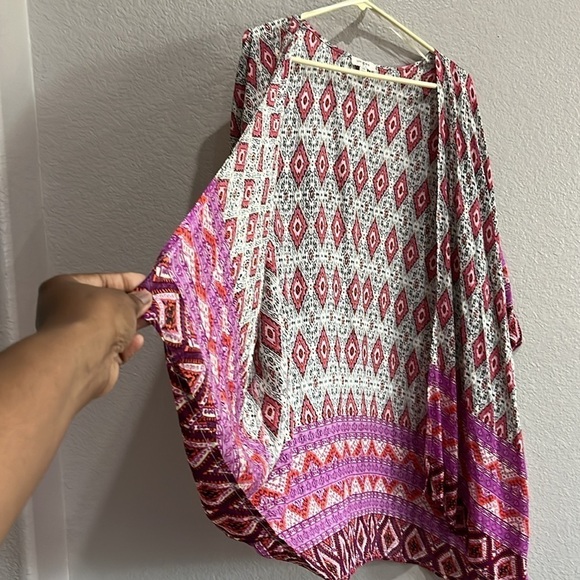 Umgee SZ S/M pink purple duster jacket cover up open front artsy colorful - Picture 7 of 7